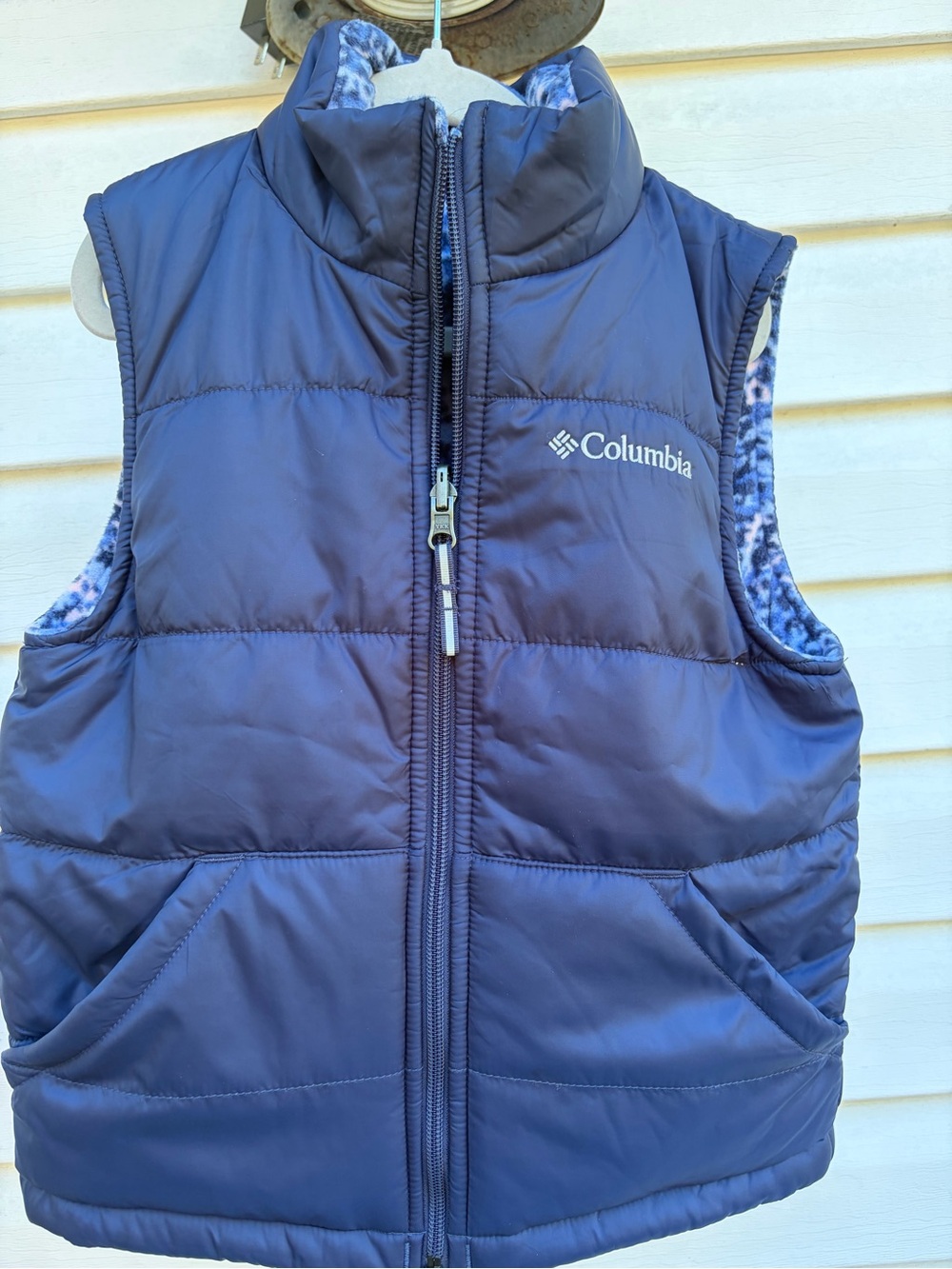 Columbia Girls Medium Reversible Puffer Fleece Vest Blue Floral